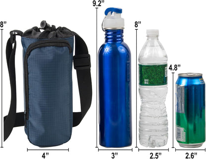 Trail maker Water Bottle Carrier Bag with Strap, Phone Pocket for Walking, Runs, Bike, Stainless Steel, Glass, Plastic