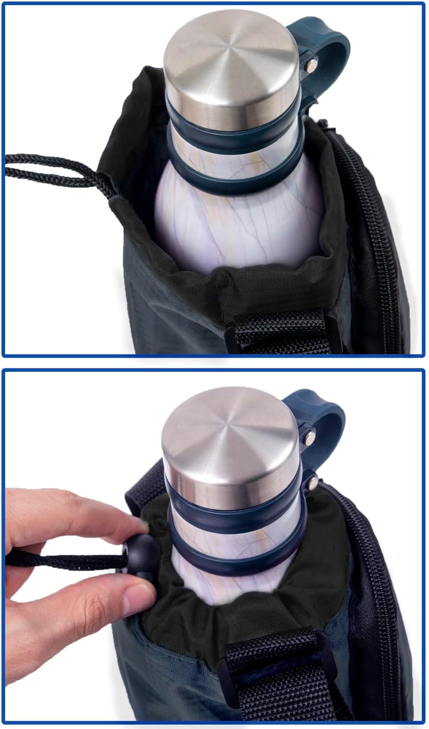 Trail maker Water Bottle Carrier Bag with Strap, Phone Pocket for Walking, Runs, Bike, Stainless Steel, Glass, Plastic