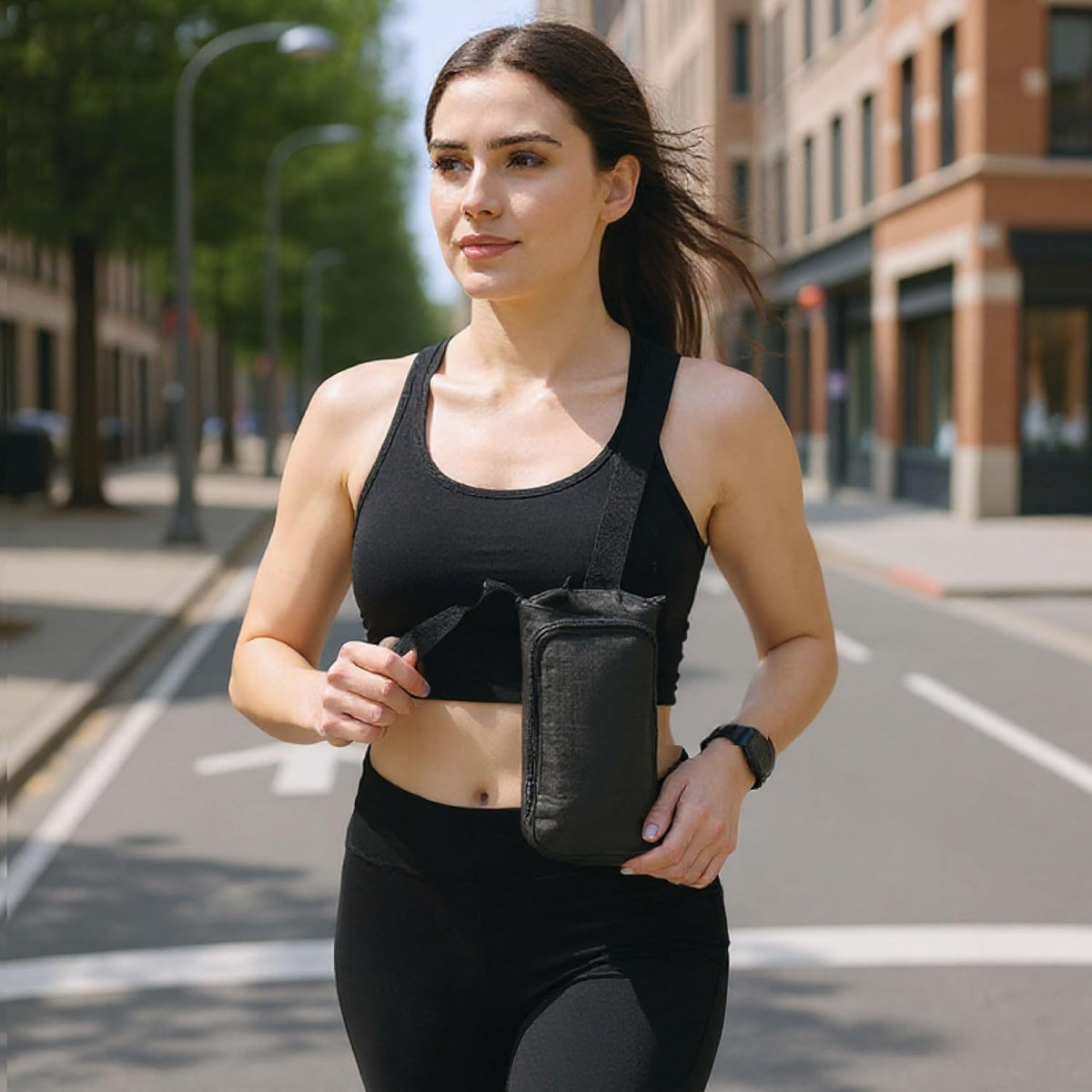 Trail maker Water Bottle Carrier Bag with Strap, Phone Pocket for Walking, Runs, Bike, Stainless Steel, Glass, Plastic