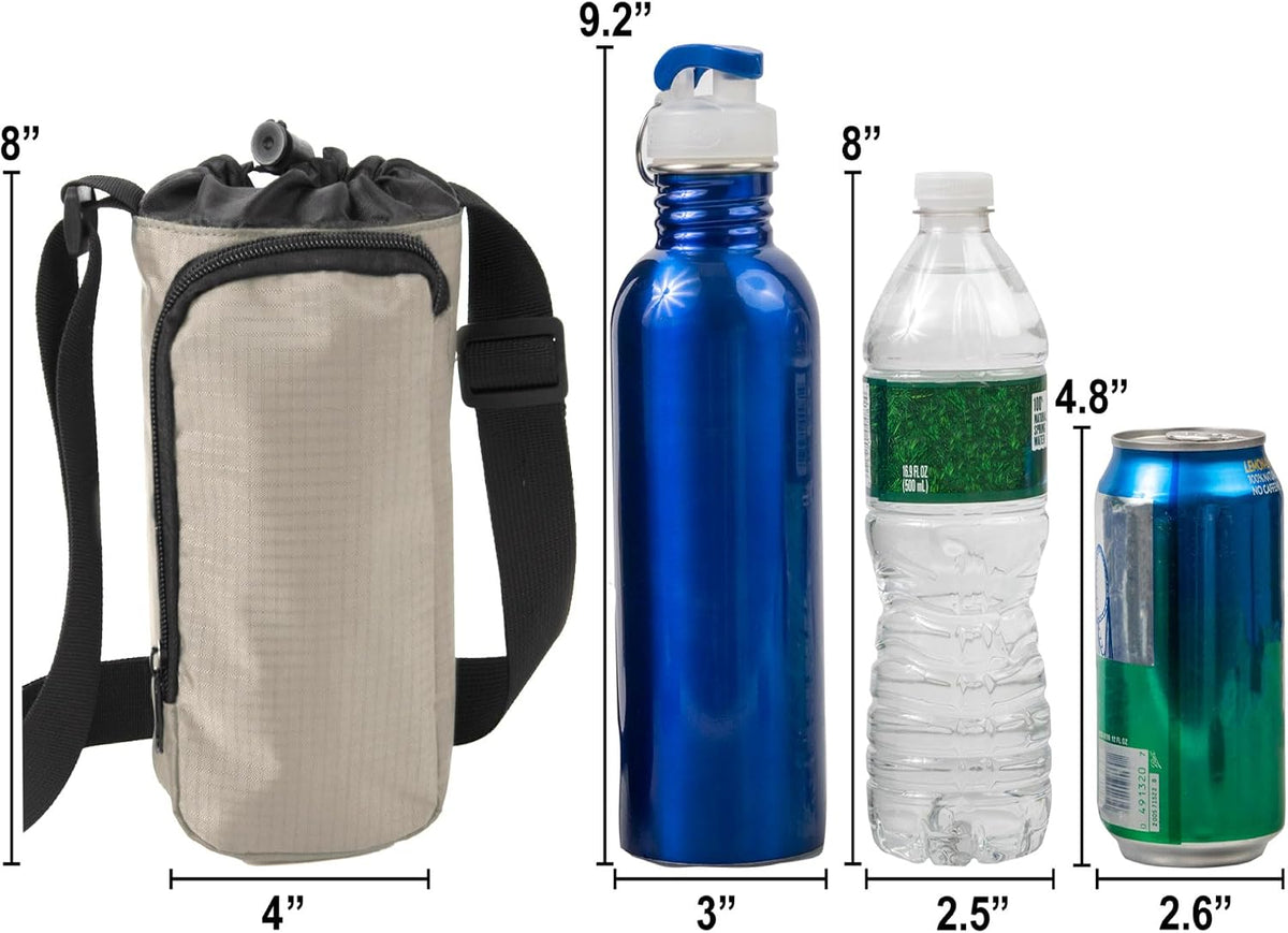 Trail maker Water Bottle Carrier Bag with Strap, Phone Pocket for Walking, Runs, Bike, Stainless Steel, Glass, Plastic