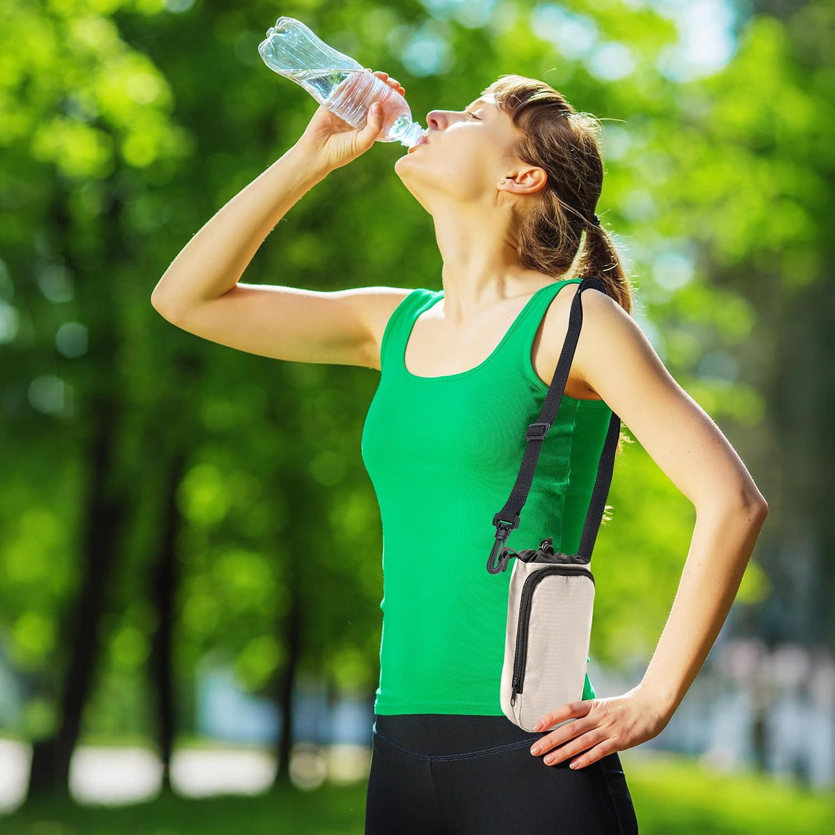 Trail maker Water Bottle Carrier Bag with Strap, Phone Pocket for Walking, Runs, Bike, Stainless Steel, Glass, Plastic