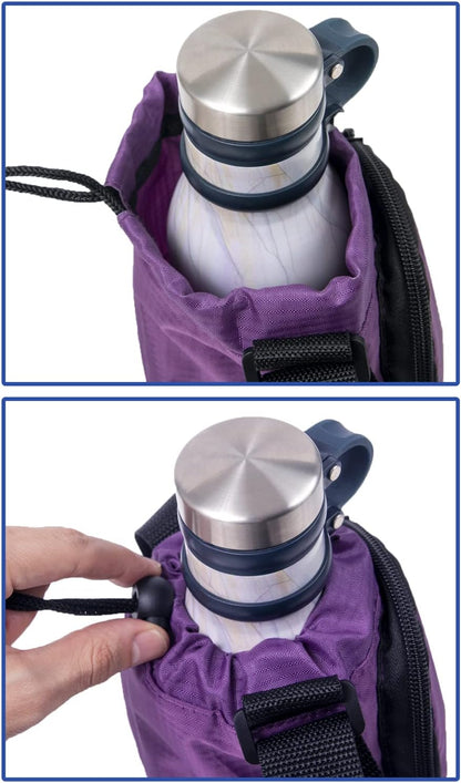 Trail maker Water Bottle Carrier Bag with Strap, Phone Pocket for Walking, Runs, Bike, Stainless Steel, Glass, Plastic