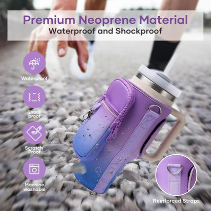 linmaya Water Bottle Carrier Bag for Stanley Cup 40/30oz with Phone Holder Pockets,Neoprene Water Bottle Cross-body Bag with Adjustable Shoulder & Hand Strap Stanley Cup Accessories