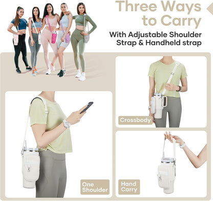 linmaya Water Bottle Carrier Bag for Stanley Cup 40/30oz with Phone Holder Pockets,Neoprene Water Bottle Cross-body Bag with Adjustable Shoulder & Hand Strap Stanley Cup Accessories
