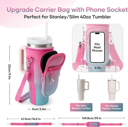 linmaya Water Bottle Carrier Bag for Stanley Cup 40/30oz with Phone Holder Pockets,Neoprene Water Bottle Cross-body Bag with Adjustable Shoulder & Hand Strap Stanley Cup Accessories