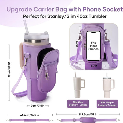 linmaya Water Bottle Carrier Bag for Stanley Cup 40/30oz with Phone Holder Pockets,Neoprene Water Bottle Cross-body Bag with Adjustable Shoulder & Hand Strap Stanley Cup Accessories
