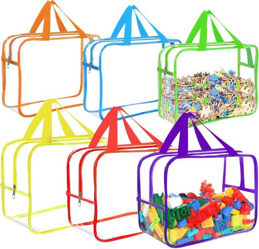 6 Colors L & XL Toy Storage Bags with Labels Reusable Clear Toy Organizer