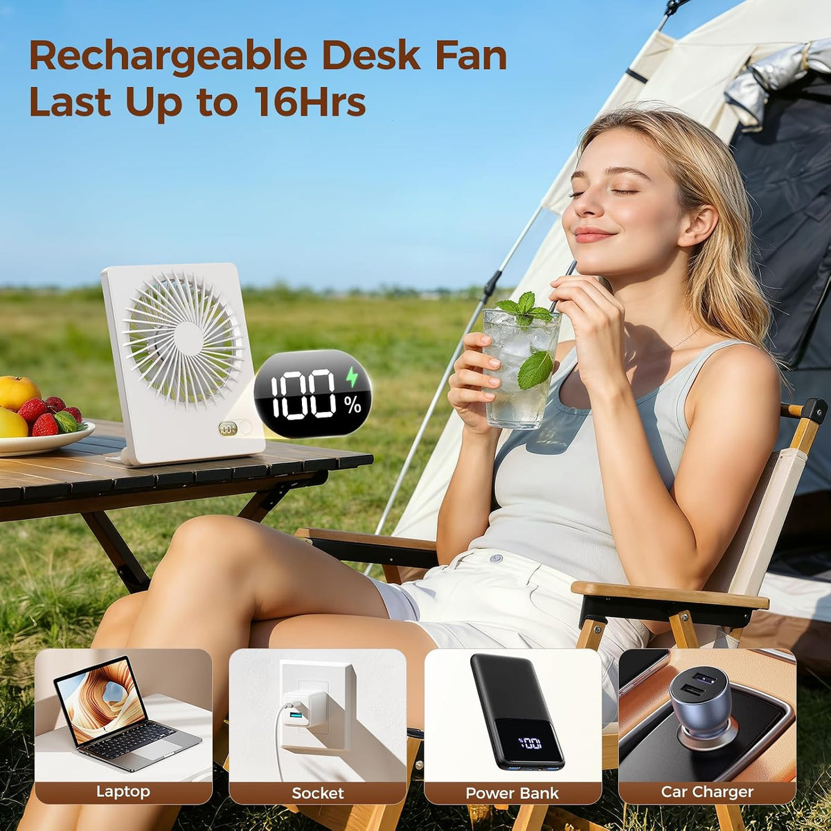 Desk Fan Small Rechargeable Battery Table Fans for travel Ultra Quiet