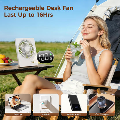 Desk Fan Small Rechargeable Battery Table Fans for travel Ultra Quiet