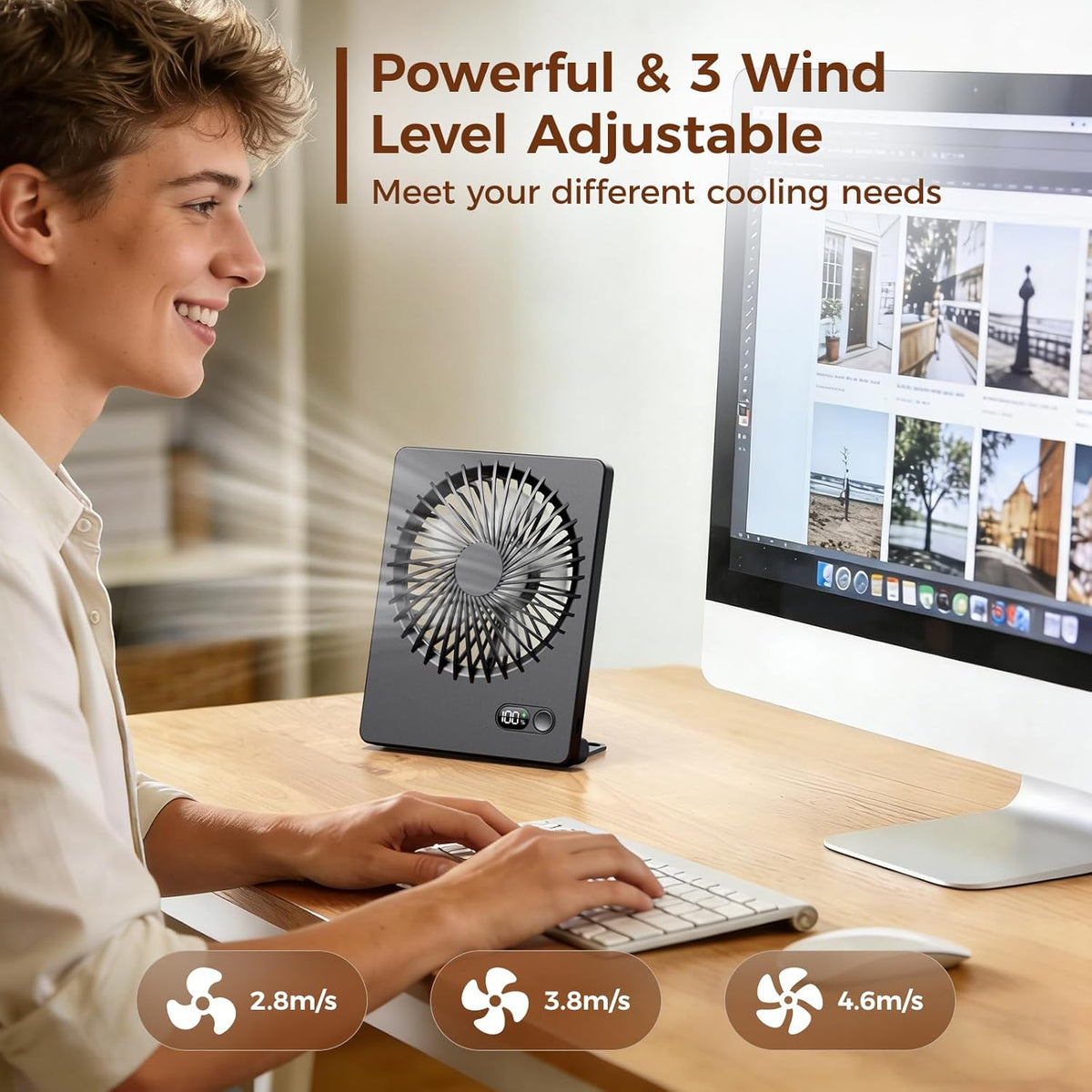 Desk Fan Small Rechargeable Battery Table Fans for travel Ultra Quiet