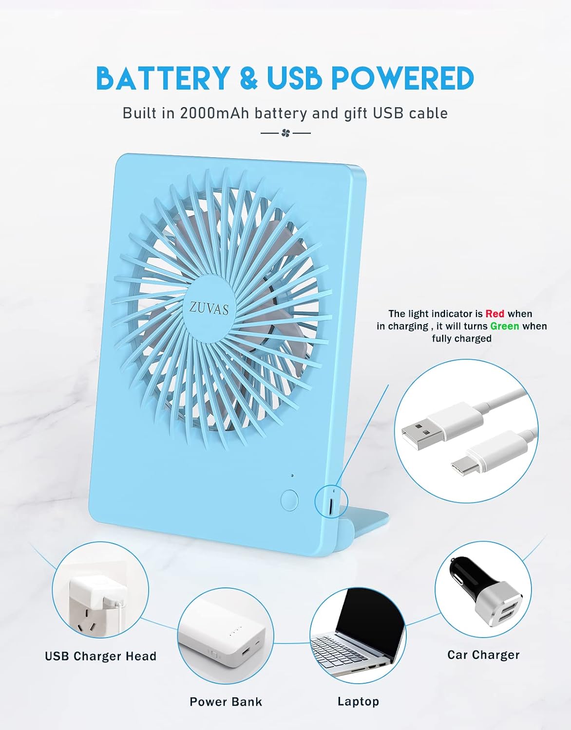 Desk Fan Small Rechargeable Battery Table Fans for travel Ultra Quiet