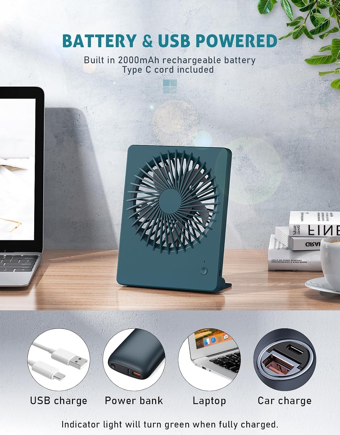 Desk Fan Small Rechargeable Battery Table Fans for travel Ultra Quiet