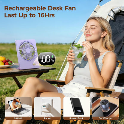 Desk Fan Small Rechargeable Battery Table Fans for travel Ultra Quiet