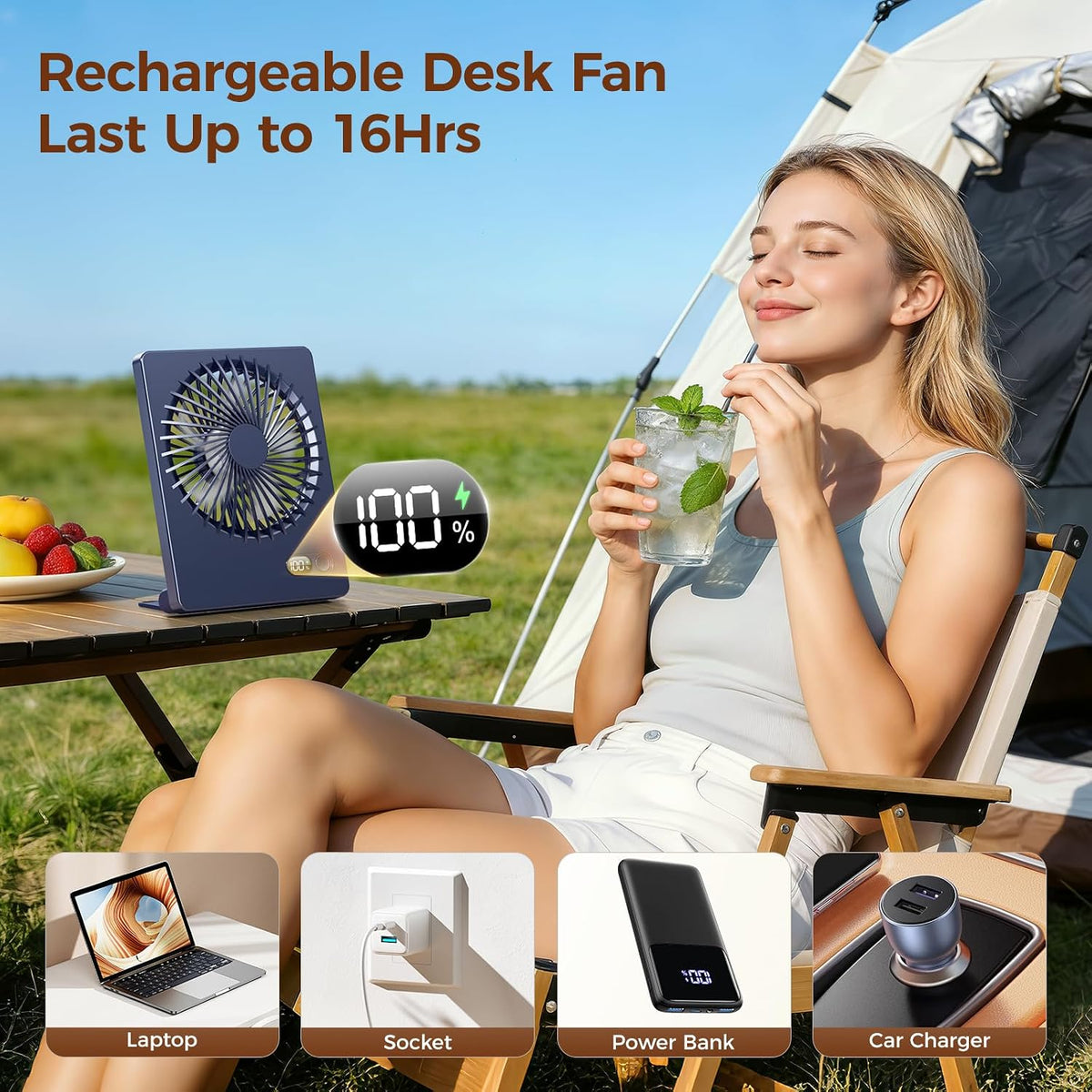 Desk Fan Small Rechargeable Battery Table Fans for travel Ultra Quiet