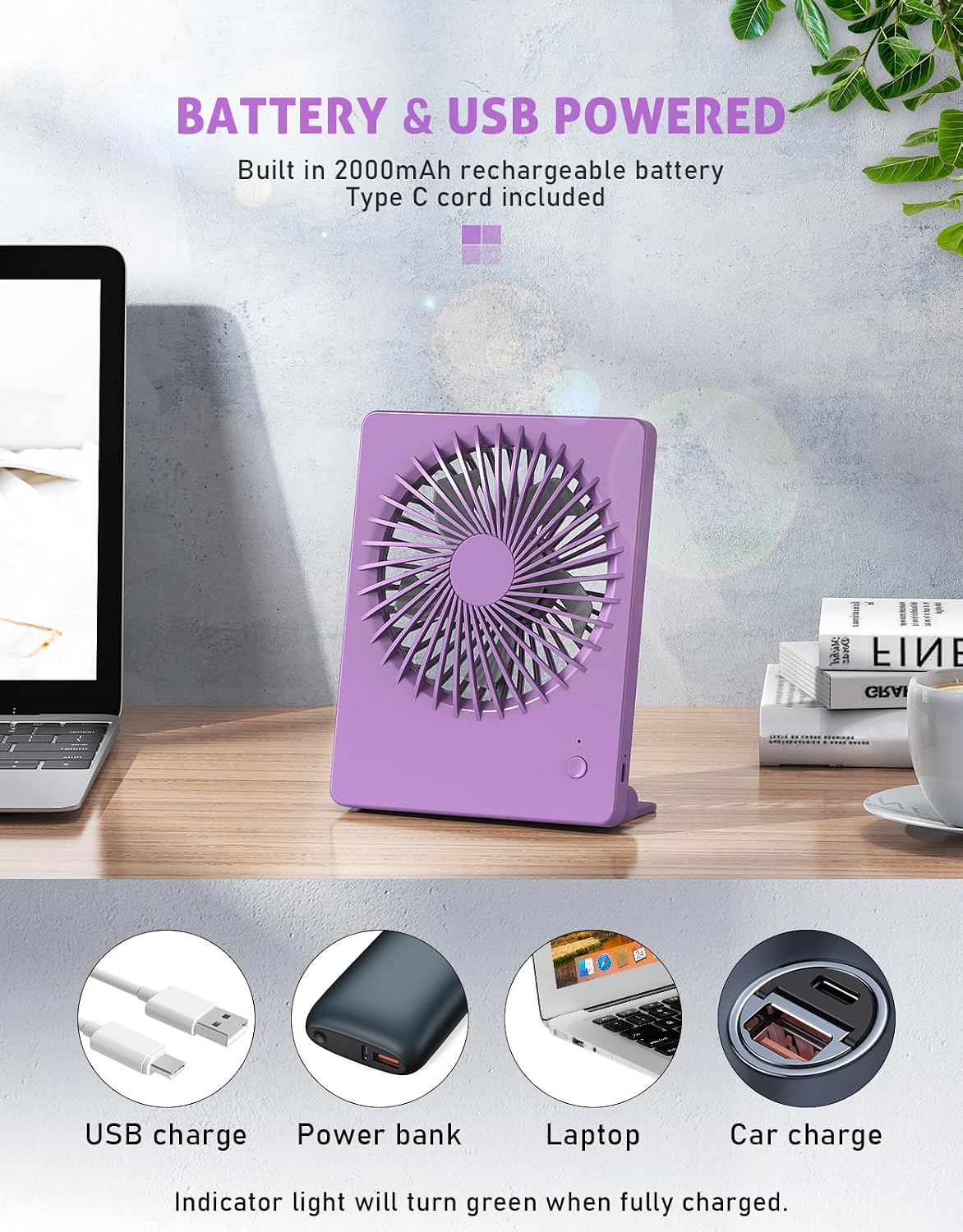 Desk Fan Small Rechargeable Battery Table Fans for travel Ultra Quiet