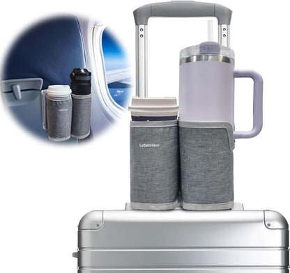 2 in 1 Luggage Cup Holder for Suitcase Airplane Drink Carrier Travel Gray