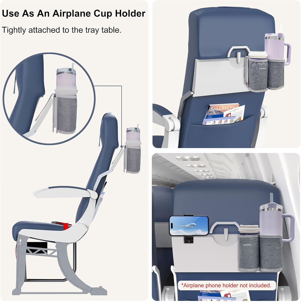 2 in 1 Luggage Cup Holder for Suitcase Airplane Drink Carrier Travel Gray