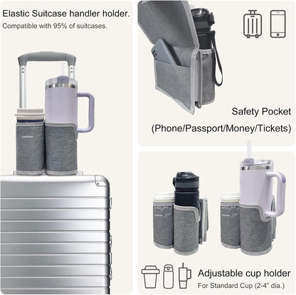 2 in 1 Luggage Cup Holder for Suitcase Airplane Drink Carrier Travel Gray