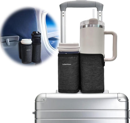 2 in 1 Luggage Cup Holder for Suitcase Airplane Drink Carrier Travel Gray
