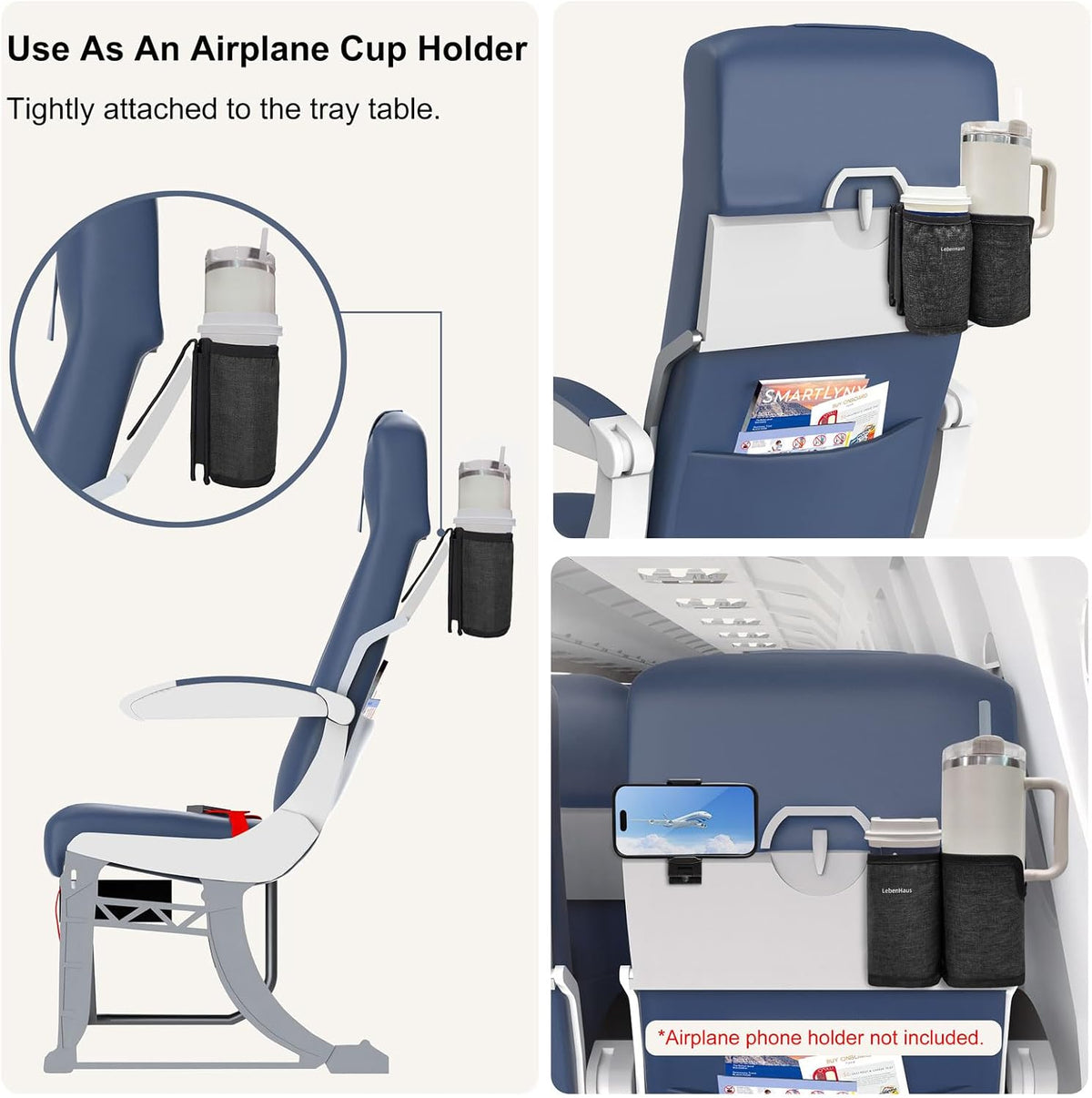 2 in 1 Luggage Cup Holder for Suitcase Airplane Drink Carrier Travel Gray