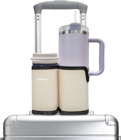 2 in 1 Luggage Cup Holder for Suitcase Airplane Drink Carrier Travel Gray
