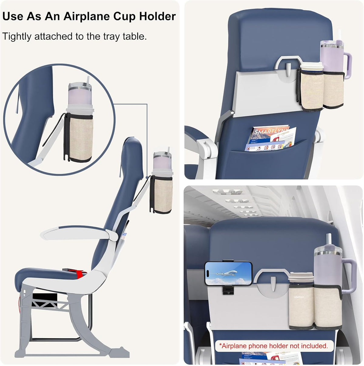 2 in 1 Luggage Cup Holder for Suitcase Airplane Drink Carrier Travel Gray