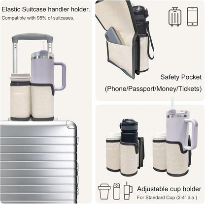 2 in 1 Luggage Cup Holder for Suitcase Airplane Drink Carrier Travel Gray