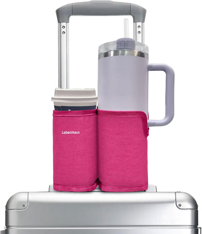 2 in 1 Luggage Cup Holder for Suitcase Airplane Drink Carrier Travel Gray