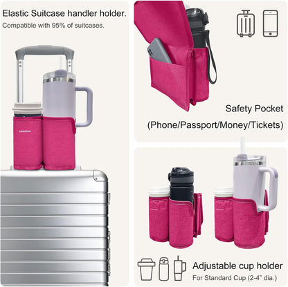 2 in 1 Luggage Cup Holder for Suitcase Airplane Drink Carrier Travel Gray