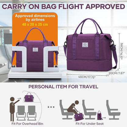 Travel Duffel Weekender Bag Women Tote Carry On Bags With Shoe Compartment - Colors A