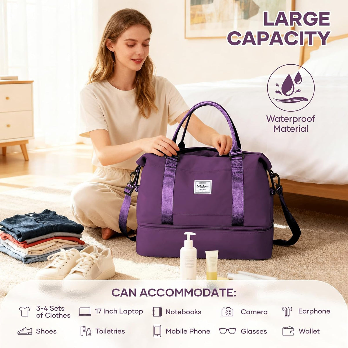 Travel Duffel Weekender Bag Women Tote Carry On Bags With Shoe Compartment - Colors A