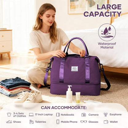 Travel Duffel Weekender Bag Women Tote Carry On Bags With Shoe Compartment - Colors A
