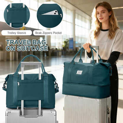 Travel Duffel Weekender Bag Women Tote Carry On Bags With Shoe Compartment - Colors A