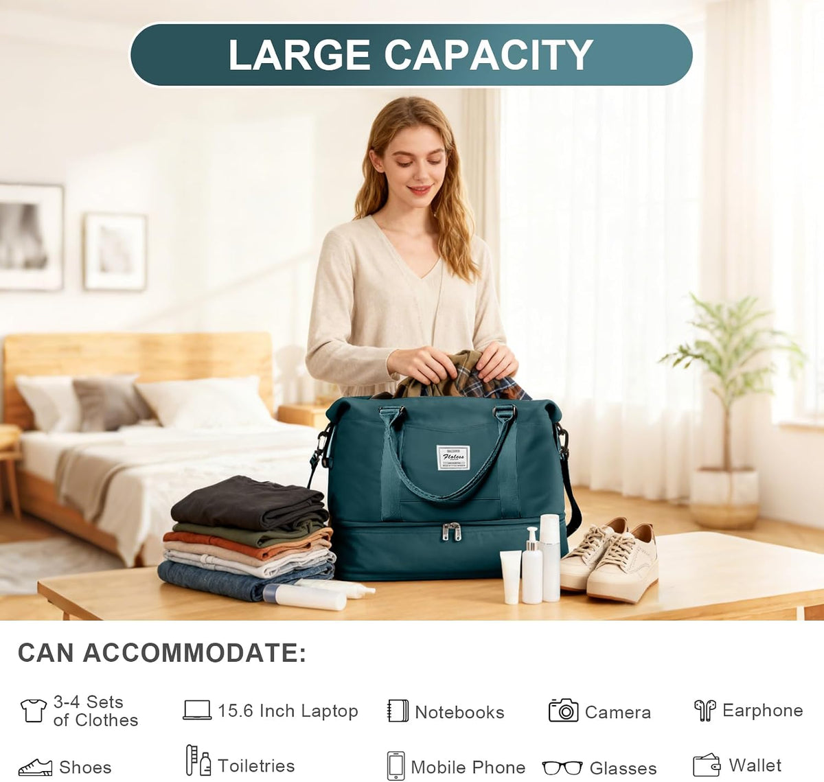 Travel Duffel Weekender Bag Women Tote Carry On Bags With Shoe Compartment - Colors A