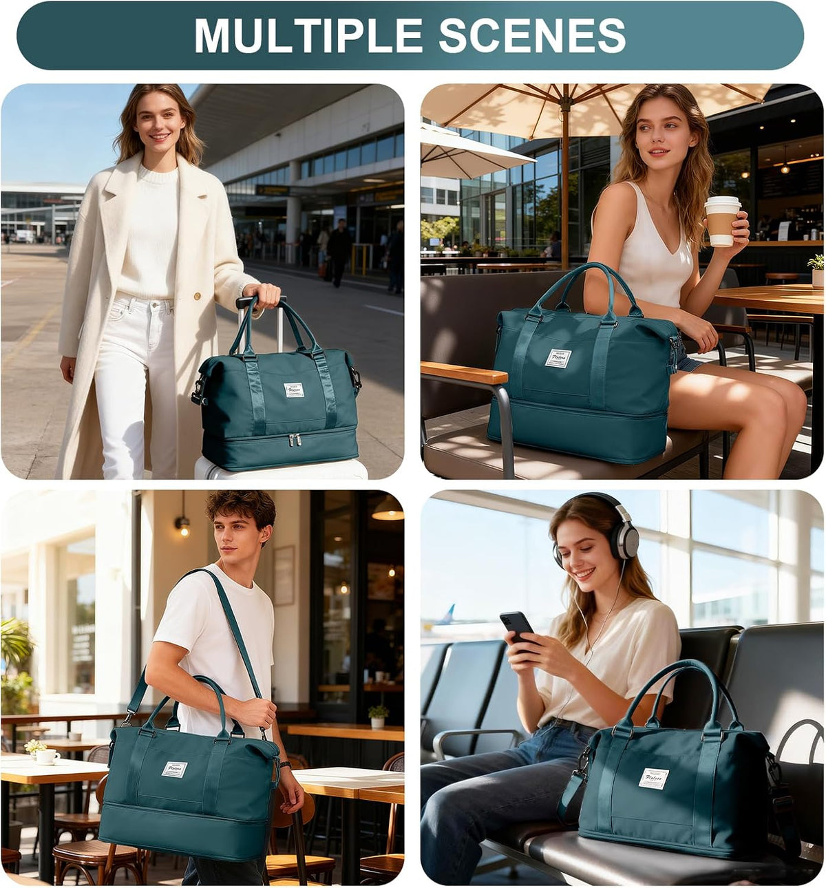 Travel Duffel Weekender Bag Women Tote Carry On Bags With Shoe Compartment - Colors A