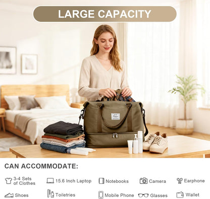 Travel Duffel Weekender Bag Women Tote Carry On Bags With Shoe Compartment - Colors A