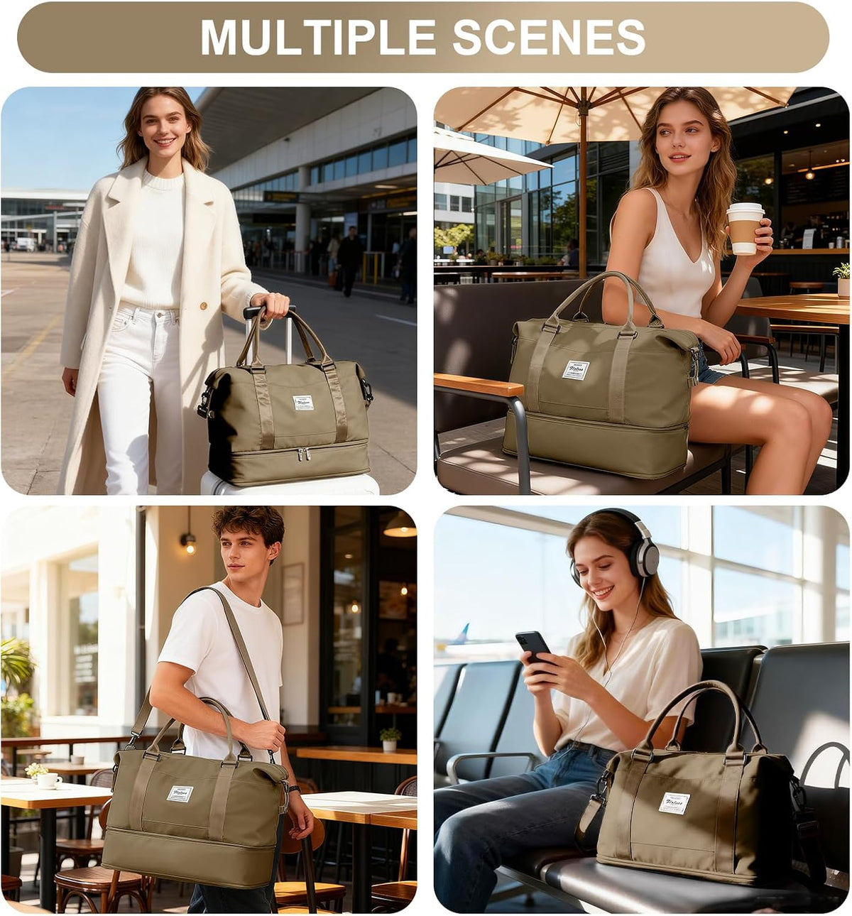 Travel Duffel Weekender Bag Women Tote Carry On Bags With Shoe Compartment - Colors A