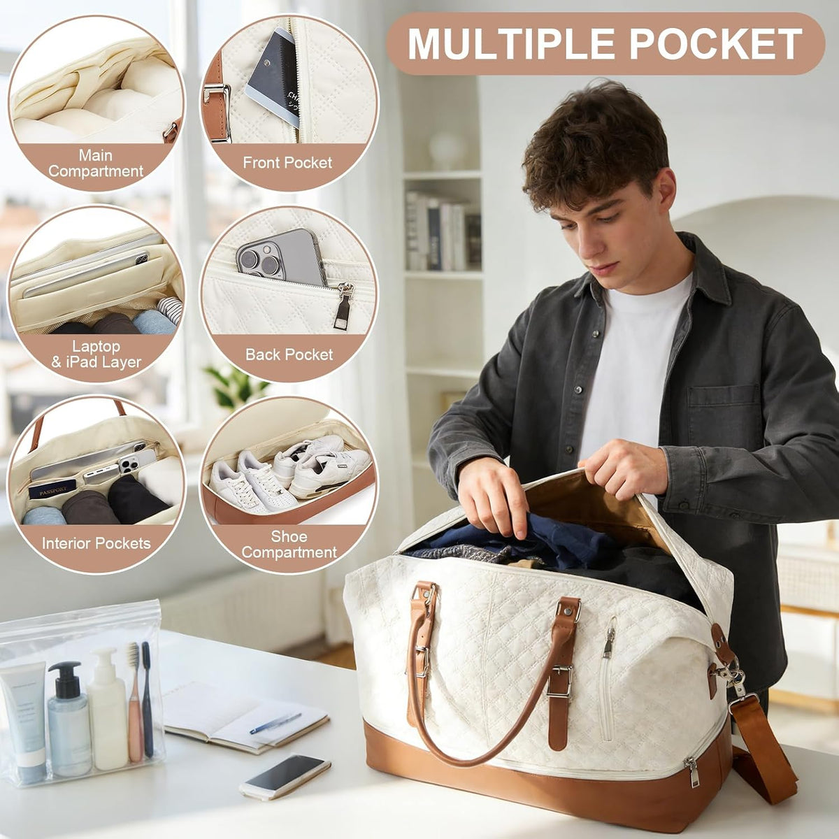 Travel Duffel Weekender Bag Women Tote Carry On Bags With Shoe Compartment - Colors A