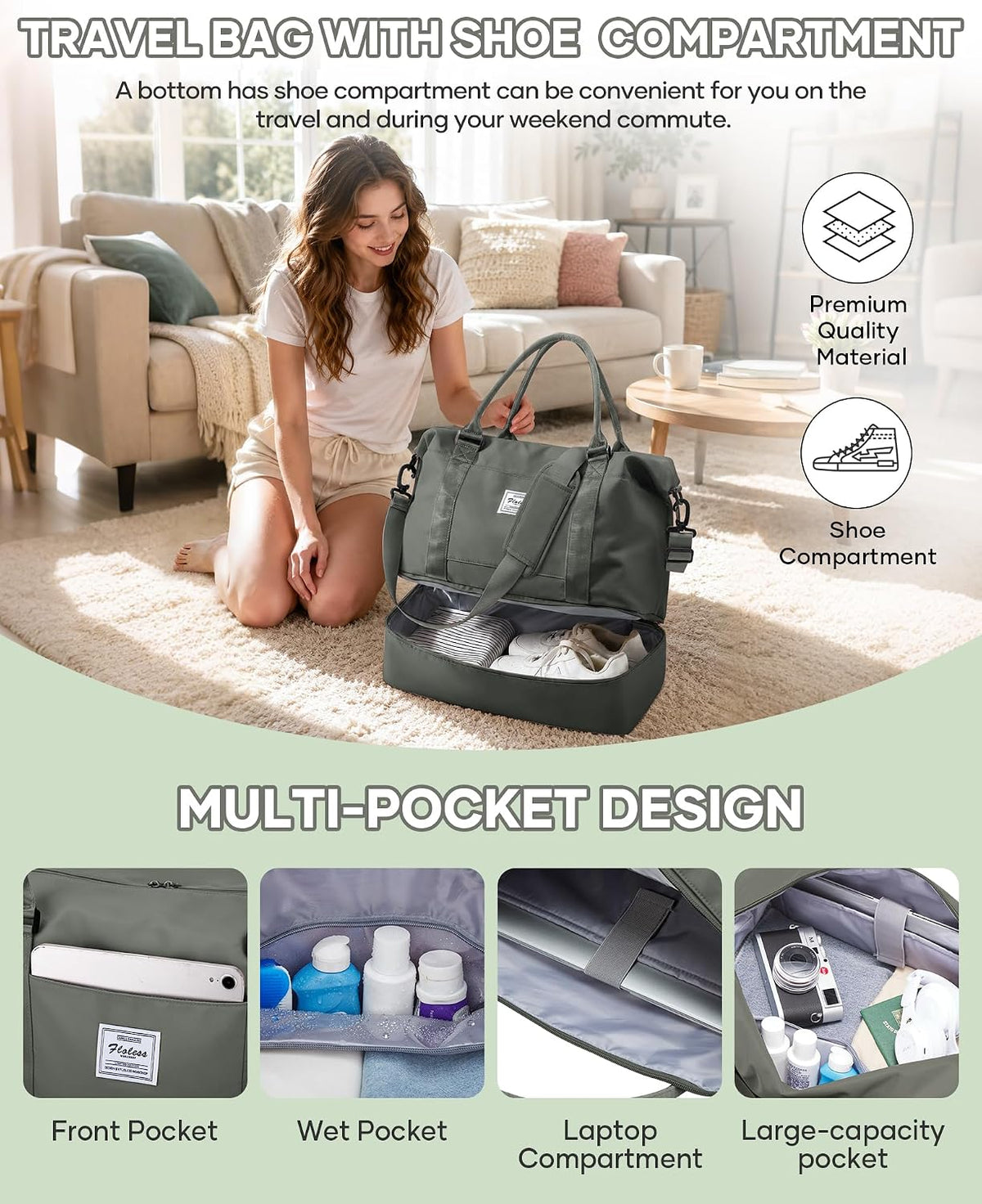 Travel Duffel Weekender Bag Women Tote Carry On Bags With Shoe Compartment - Colors A