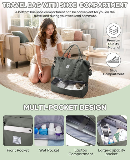 Travel Duffel Weekender Bag Women Tote Carry On Bags With Shoe Compartment - Colors A