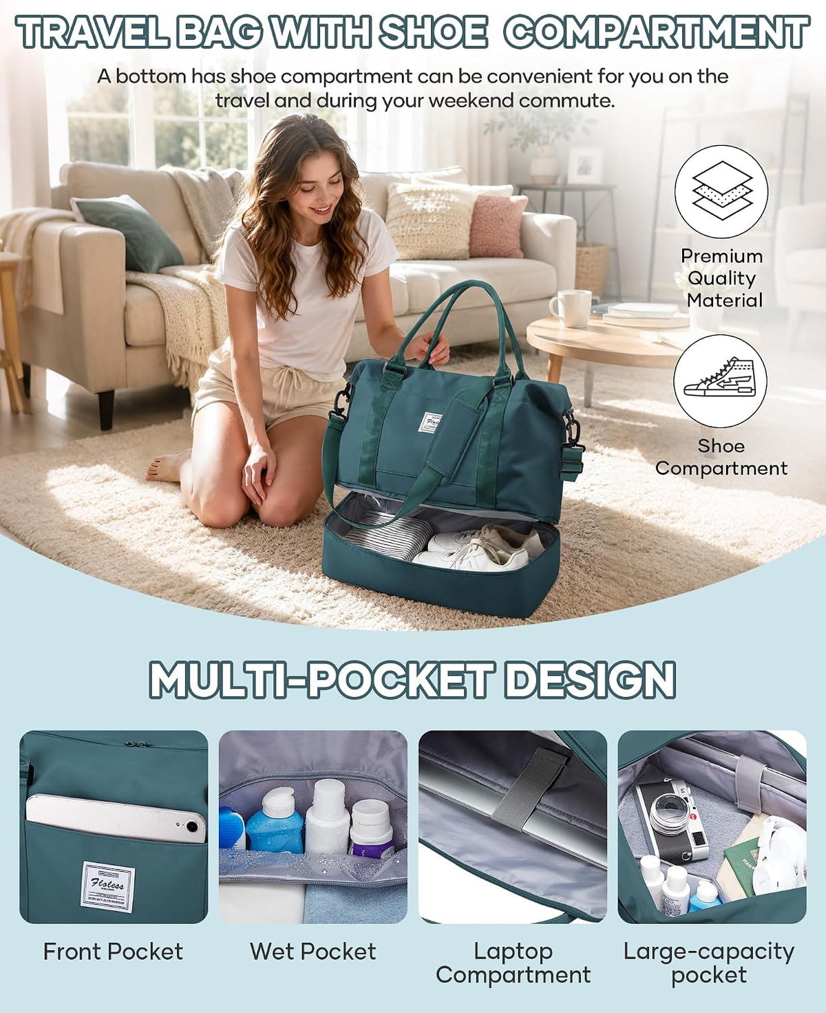 Travel Duffel Weekender Bag Women Tote Carry On Bags With Shoe Compartment - Colors A