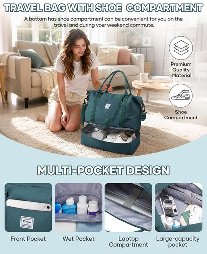 Travel Duffel Weekender Bag Women Tote Carry On Bags With Shoe Compartment - Colors A