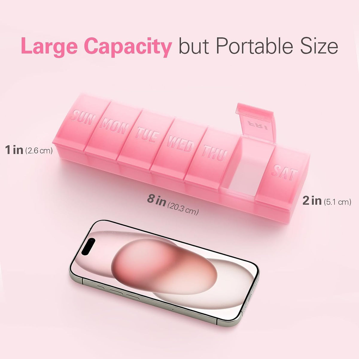 Pill Organizer Large, Weekly Medicine Pill Organizers, 7 Day Pills Box Case Travel for Big Vitamin Supplements Fish Oil, Black
