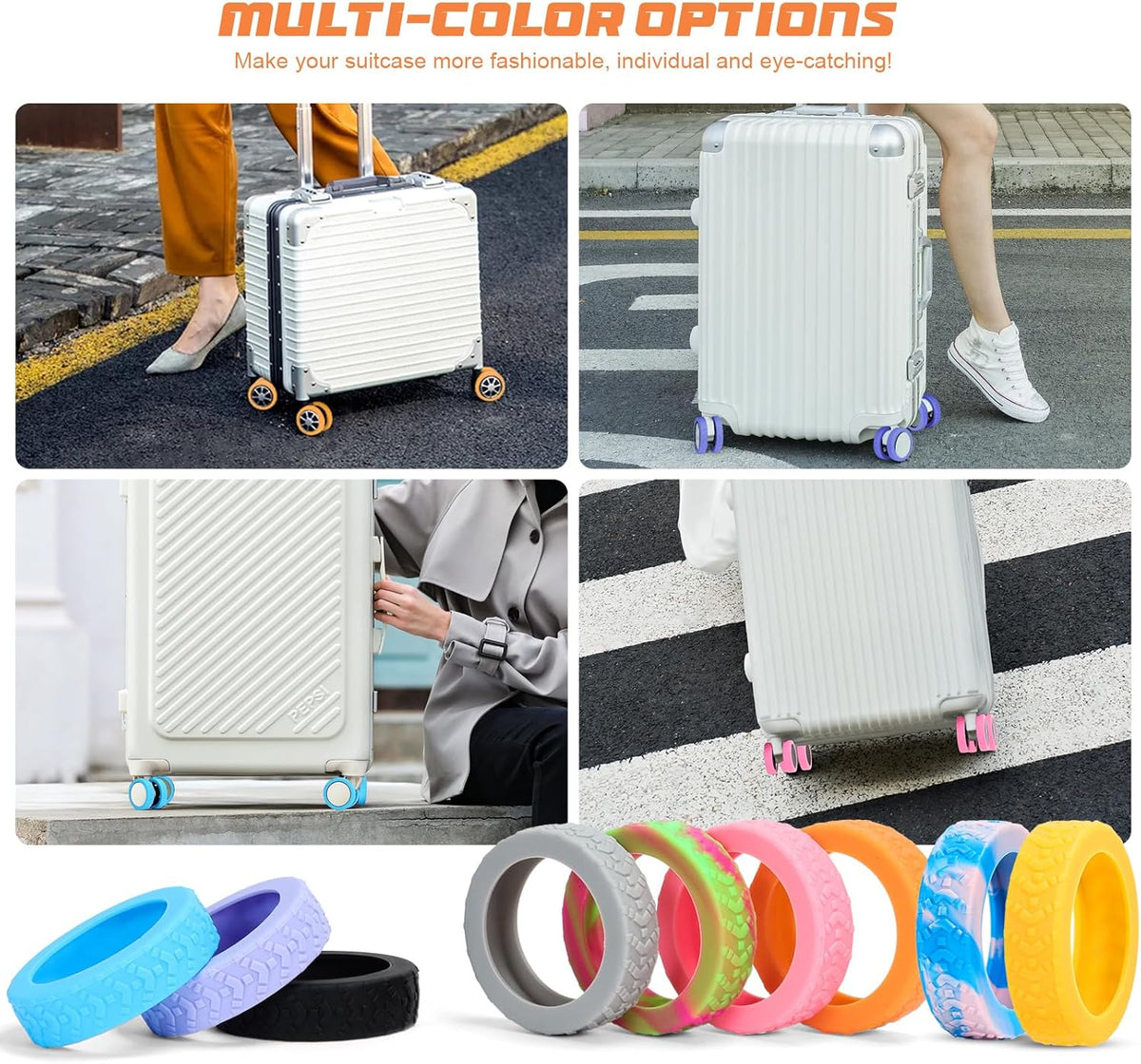 Luggage Wheel Covers, 8 PCS Silicone Wheel Protector Covers for 2-2.6 inches 8-Spinner Wheels, Wear-Resistant, Anti-Noise, Pink+Green