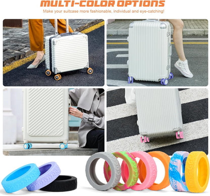 Luggage Wheel Covers, 8 PCS Silicone Wheel Protector Covers for 2-2.6 inches 8-Spinner Wheels, Wear-Resistant, Anti-Noise, Pink+Green