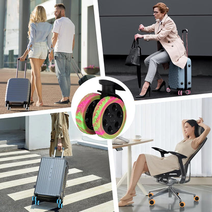 Luggage Wheel Covers, 8 PCS Silicone Wheel Protector Covers for 2-2.6 inches 8-Spinner Wheels, Wear-Resistant, Anti-Noise, Pink+Green