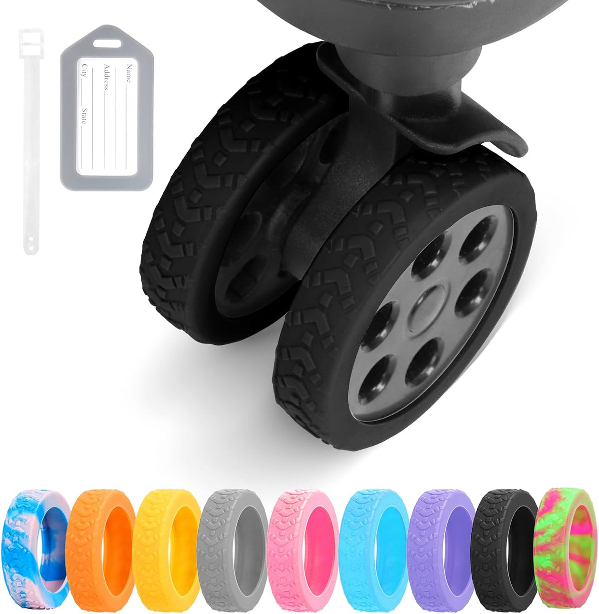 Luggage Wheel Covers, 8 PCS Silicone Wheel Protector Covers for 2-2.6 inches 8-Spinner Wheels, Wear-Resistant, Anti-Noise, Pink+Green