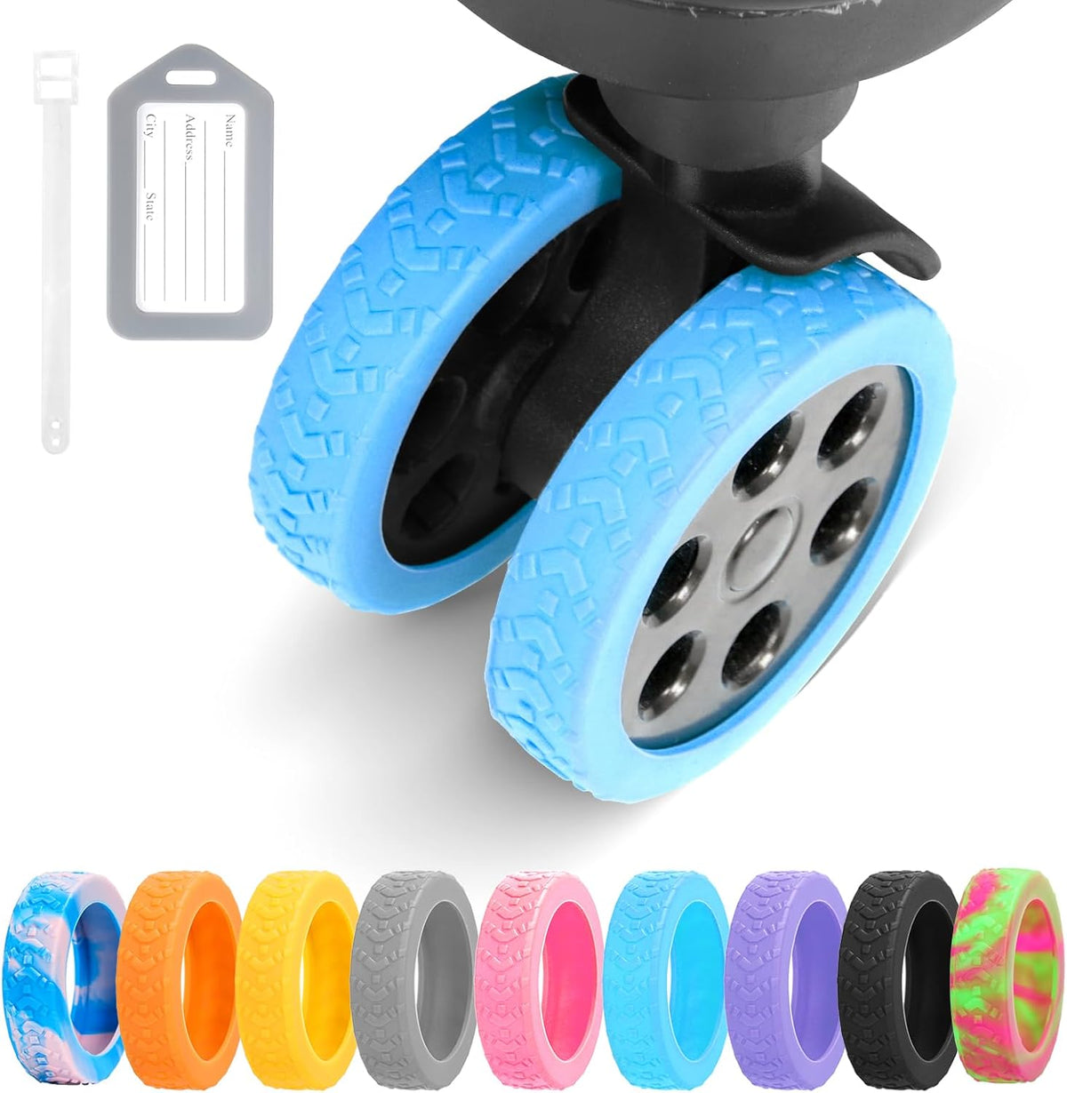 Luggage Wheel Covers, 8 PCS Silicone Wheel Protector Covers for 2-2.6 inches 8-Spinner Wheels, Wear-Resistant, Anti-Noise, Pink+Green