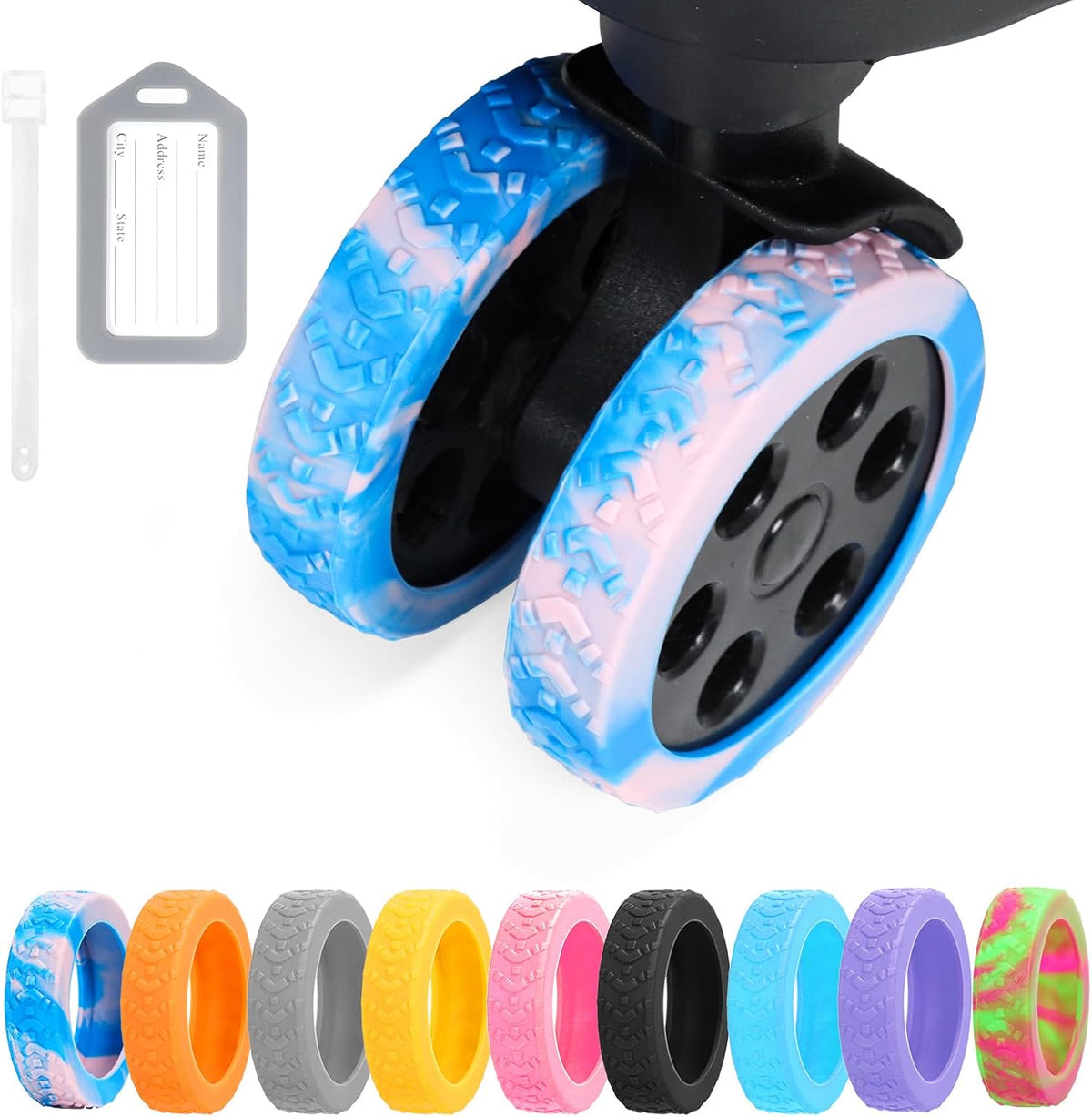 Luggage Wheel Covers, 8 PCS Silicone Wheel Protector Covers for 2-2.6 inches 8-Spinner Wheels, Wear-Resistant, Anti-Noise, Pink+Green
