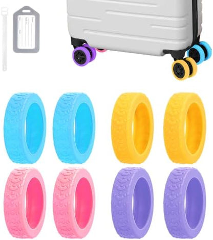 Luggage Wheel Covers, 8 PCS Silicone Wheel Protector Covers for 2-2.6 inches 8-Spinner Wheels, Wear-Resistant, Anti-Noise, Pink+Green